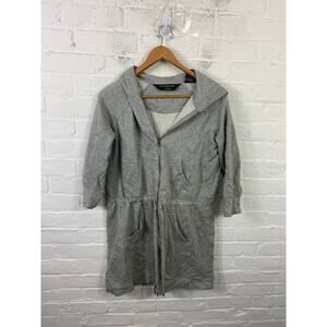 Norma Kamali Women's Full Zip Cotton Sweatshirt Hoodie Half Sleeve Gray Size L